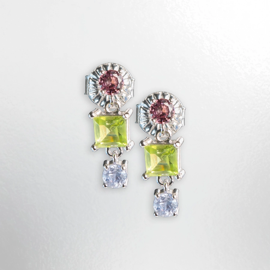 Hoa Tai Dáng Dài Peridot Kết Hợp Đá Qúy Spinel Thiên Nhiên | SE01